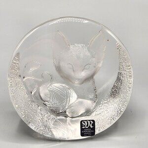 Mats Jonasson Kitten with Yarn Ball Cat Paperweight Crystal Sweden Signed